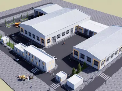 warehouse and office Low-poly 3D model