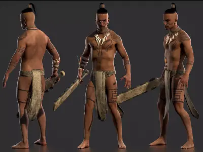 Aztec Warrior Low-poly 3D model