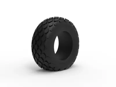 Offroad tire 28 deflated Scale 1 to 25 3D print model