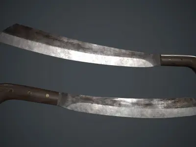 Long Machete Knife PBR Game Ready Low-poly 3D model