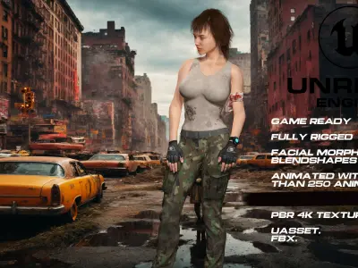 Zombie Hunter full rigged - game ready - animated Low-poly 3D model