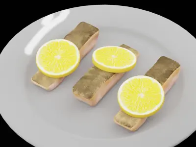 Fried Tuna plate Low-poly 3D model