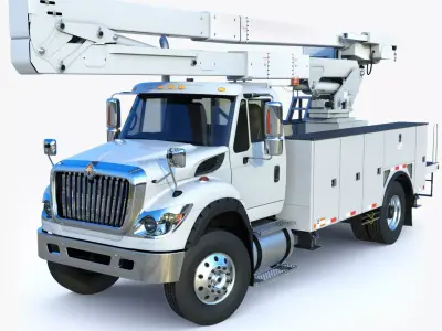  International 7600 Bucket Truck - Boom Truck Low-poly 3D model