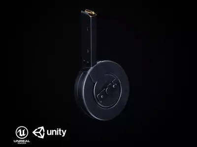 72rnd Drum magazine 9mm PBR Low-poly 3D model