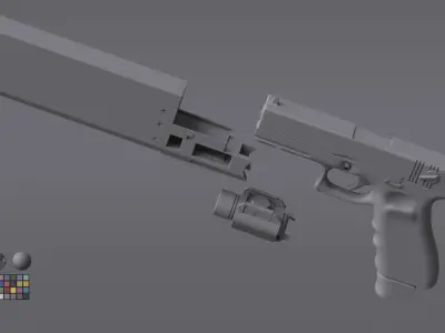 Glock 17 Pistol Gun Silencer Flashlight Attachement 3D model