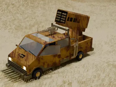 Battle Pick Up Truck Car with Weapon Rocket 3D Game model Low-poly 3D model