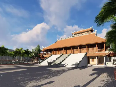 Traditional Asian Temple with Ornate Architecture Low-poly 3D model