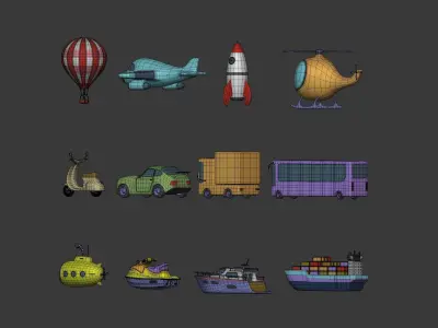 Cartoon Vehicles Low-poly 3D model