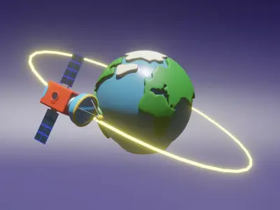 Earth and satellite Low-poly 3D model