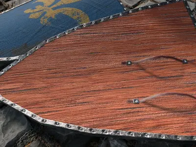 Medieval round shield with coat of arms Low-poly 3D model