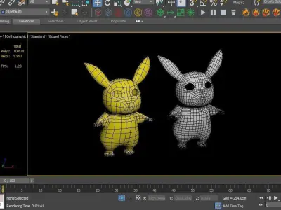 cartoon model two bunny rabbits Low-poly 3D model