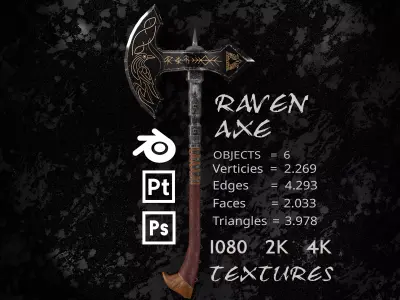 Raven Axe Low-poly 3D model