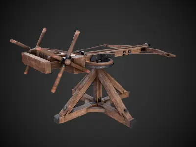 Ballista wooden machine gun Low-poly 3D model