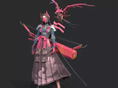 Beautiful female archer Low-poly 3D model