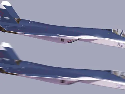 Sukhoi T-57 PAK-FA stealth fighter jet Low-poly 3D model