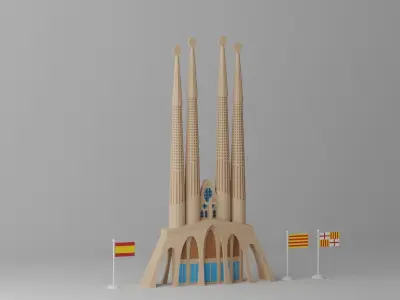 Sagrada Familia Facade Barcelona Low-poly 3D model