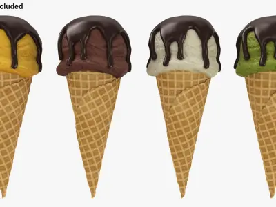 Ice Cream Ball in Waffle Cone 3D model