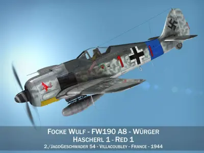 Focke Wulf - FW190 A8 - Red 1 3D model