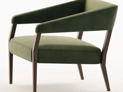 Gary Modern Oak Green Velvet Club Chair 3D model