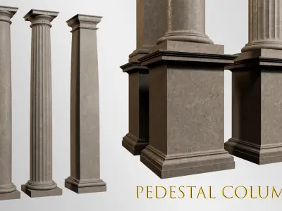 Denticulated Doric Order Column pedestal and entablature 3D model
