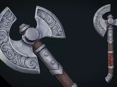 Stylized Fantasy Axe - Game Ready Hand Painted Weapon Low-poly 3D model