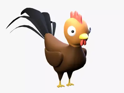 Cartoon Rooster Rigged Low-poly 3D model