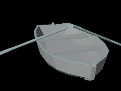 Boats wooden boat with two paddles Low-poly 3D model