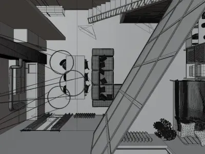 Interior scene of modern two-level apartment for Blender Free 3D model