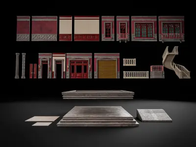 MODULAR BUILDING WITH INTERIOR KITBASH 05 Low-poly 3D model