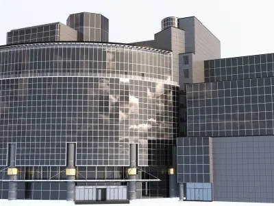 Skyline View Hotel and office buildings 3D Model Low-poly 3D model