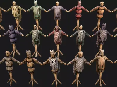 Medieval Wooden Fighting Dummy Mannequin Castle  Environment Low-poly 3D model