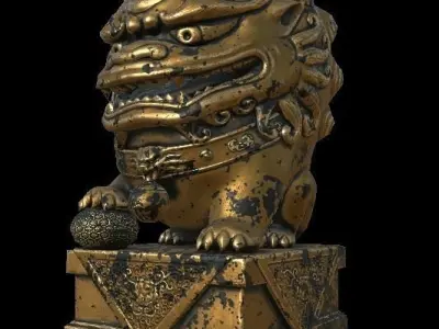 Stylized Chinese Guardian Lion Statue Low-poly 3D model