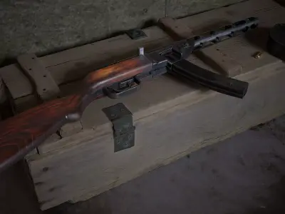 PPSh-41 soviet submachine gun PBR lowpoly 3d model Low-poly 3D model