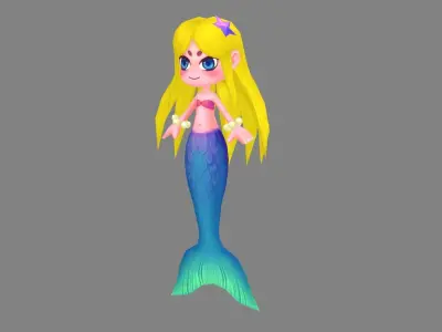 Cartoon mermaid princess Low-poly 3D model