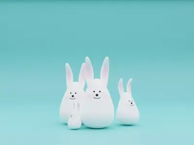 Low Poly Bunny three rabbits 3D model