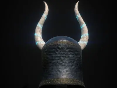 Horned fantasy helmet Low-poly 3D model