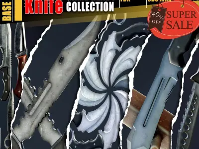 200 Knife Base Mesh Collection Game Ready Video Tutorial Low-poly 3D model