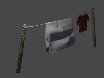 Rustic Clothesline 3D model