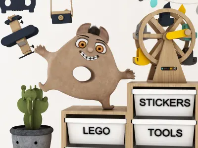 toys and furniture set Low-poly 3D model