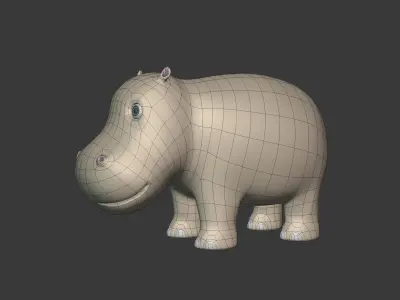 Cartoon Hippo Low-poly 3D model