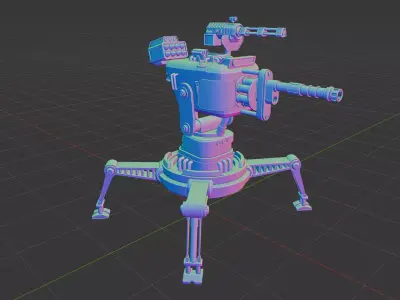 Sci-Fi Defense Turret 3D Model Game Ready Hard Surface Weapon Low-poly 3D model