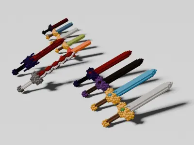Voxel Swords Pack Low-poly 3D model