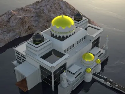 Huge masjid in ocean 3D model