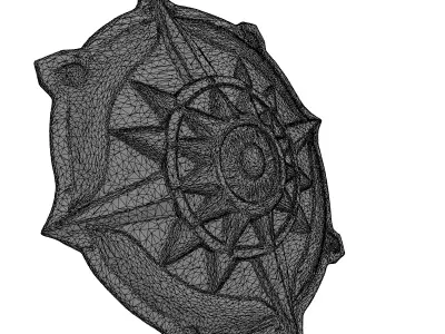 Ornate Metallic Sun Fantasy Shield Low-poly 3D model
