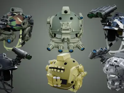 Military Combat helmet with headset and goggles Low-poly 3D model