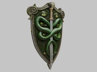 Medieval Shield with Serpent Emblem Low-poly 3D model