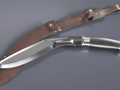 Modern Kukri knife with a leather scabbard 3D model