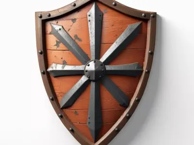 Shattered Wooden Shield with Iron 3D model