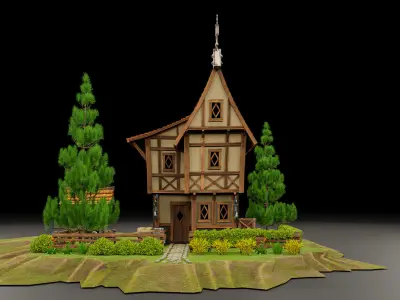 STYLIZED MEDIEVAL BUILDING 01 PRINT READY Low-poly 3D model