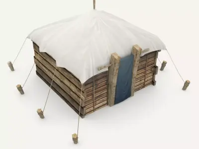 Medieval wooden hut Low-poly 3D model